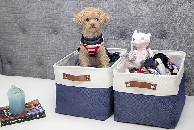 DECOMOMO Storage Baskets for Shelves - Fabric Closet Organizers and Storage Bins, Perfect Baskets for Organizing Closet Toys Nursery (Navy Blue and White, XL - 3 Pack)