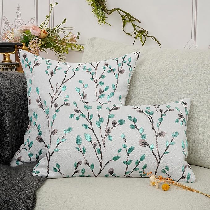 YOUR SMILE Classical Embroidery Jacquard Green Square Decorative Throw Pillow Case Cushion Cover 18x18 inch