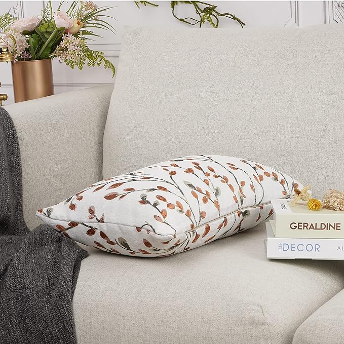 YOUR SMILE Classical Embroidery Jacquard Orange Square Decorative Throw Pillow Case Cushion Cover,12x20 inch