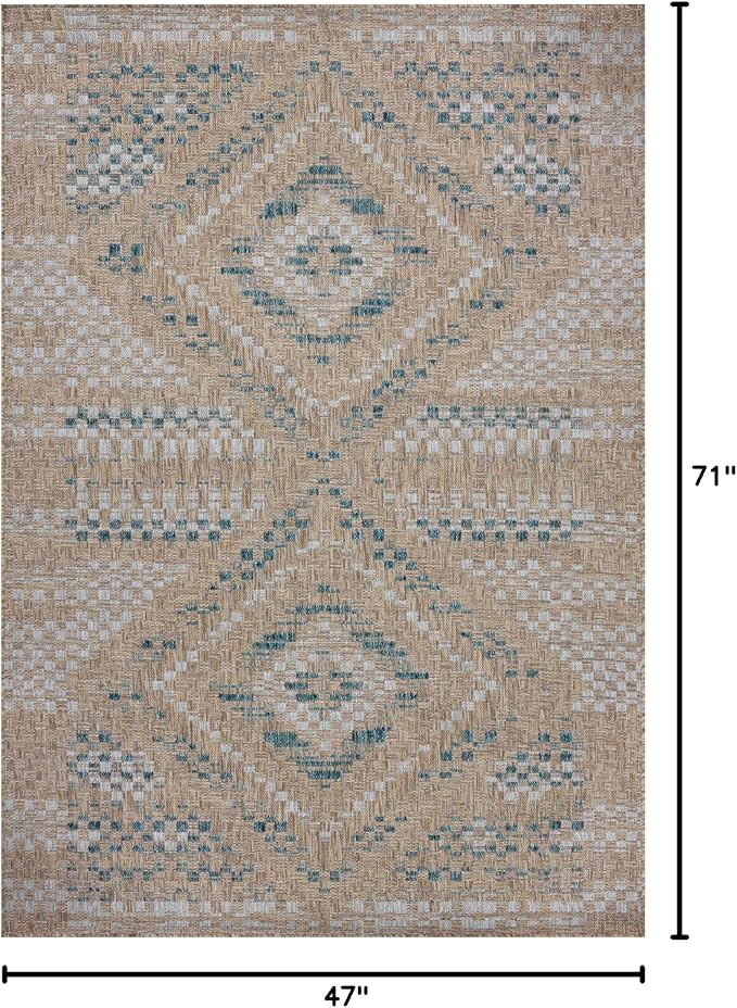 Loloi Amber Lewis Topanga Collection TOP-04 Natural/Aqua 3'-11" x 5'-11" Indoor/Outdoor Accent Rug