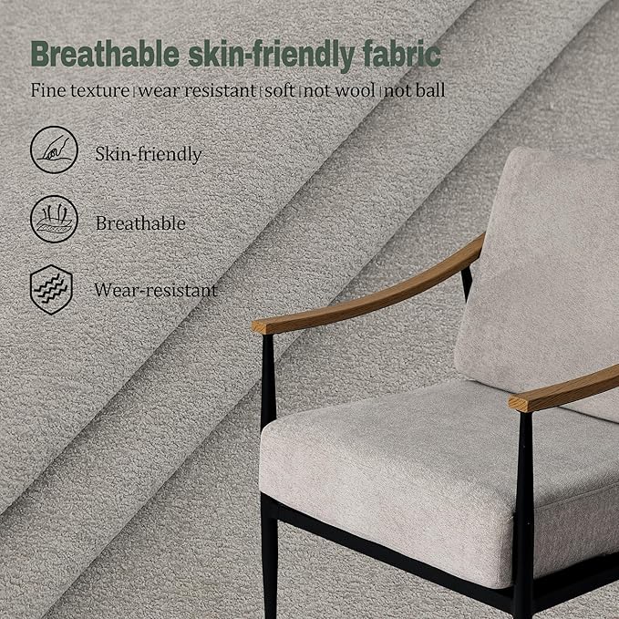 Modern Accent Chair for Living Room Bedroom Mid Century Arm Chair Upholstered Office Accent Chair Comfy Waiting Room Chair with Metal Frame, Grey