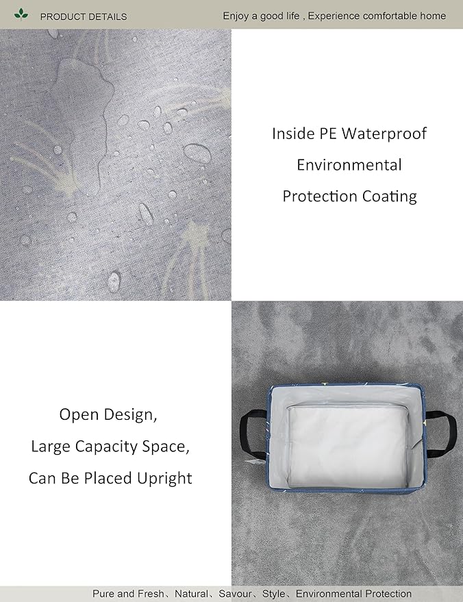 Rectangular Folding Laundry Basket,waterproof Canvas Basket,gift basket,Suitable for children's room,Office,Clothes,Toys Storage（Blue Meteor)