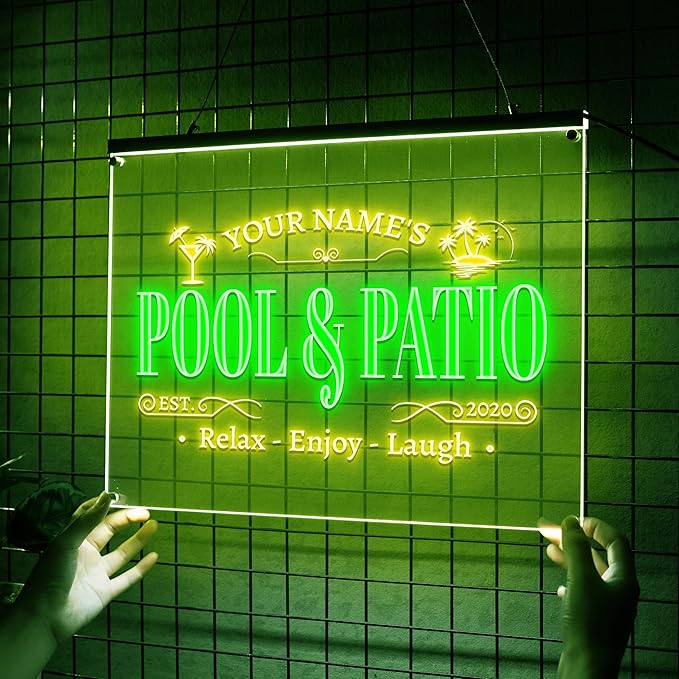Personalized Pool & Patio Neon Sign, Custom LED Wall Light for Backyard Decor, Outdoor Bar Sign, Relaxing Vibes Gift for Homeowners