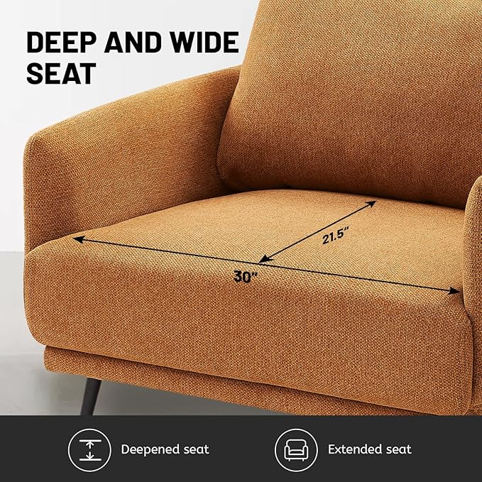 Oversized Accent Chair for Living Room Chairs Reading Arm Chair Comfy Modern Single Sofa Side Chairs with Metal Legs & Soft Cushion for Bedroom, Balcony,Waiting Room(Polyester, Caramel)