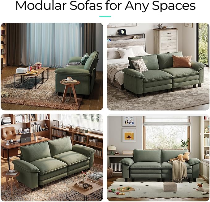 LINSY HOME Sectional Loveseat Sofa - 90'' Oversized Corduroy Cloud Couch Soft Modern Comfy Green Loveseat Couch Deep Seat Couches for Living Room Bedroom Apartment Office, Green