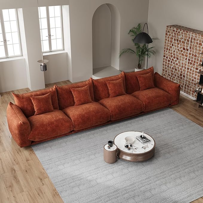 smilesun Modern Minimalist Chenille Modular Sectional Sofa, Oversized Couch and Loveseat Set with Thick Cushions, Upholstered Sofa for Living Room, Bedroom, Office, Apartment(Orange,136" 4-Seater)