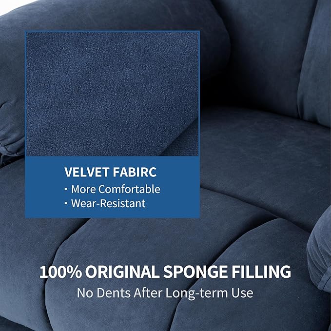 Power Swivel Rocker Recliner Chair for Adults,Rocking Recliners Chairs with Massage and Heat for Living Room, Electric Fabric Reclining Sofa Chair with USB and Type-C Port (Fabirc Blue)