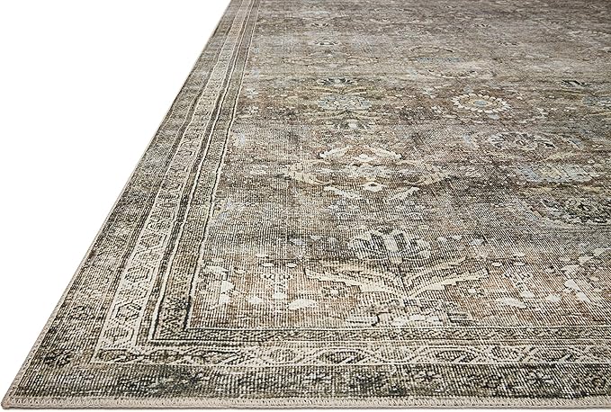 Loloi Layla Collection LAY-13 Antique/Moss 2'-3" x 3'-9" .13" Thick Accent Rug, Soft, Durable, Vintage Inspired, Distressed, Low Pile, Non-Shedding, Easy Clean, Printed, Living Room Rug