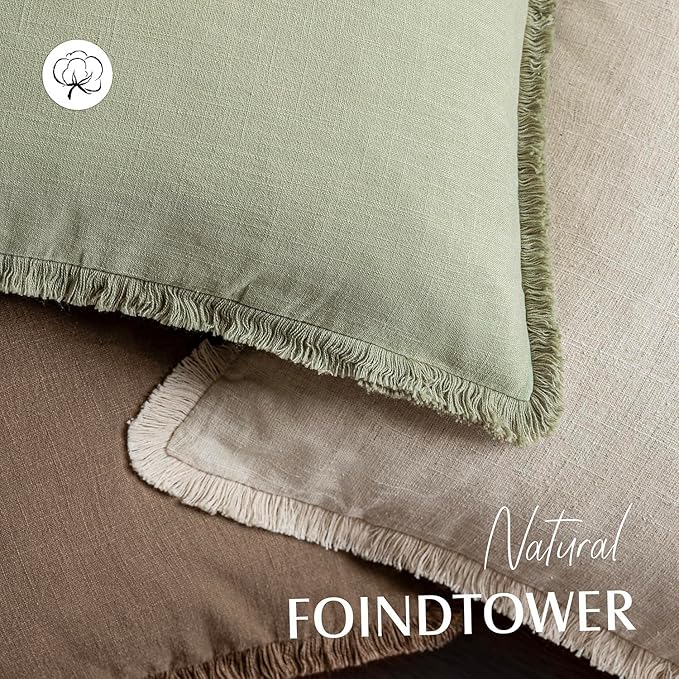 Foindtower Decorative Linen Fringe Lumbar Throw Pillow Covers Cozy Boho Farmhouse Cushion Cover with Tassel Soft Accent Pillowcase for Sofa Bed Living Room Home Decor, 12×20 Inch, 1PC,Light Sage Green