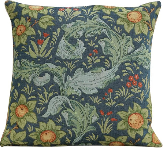 Charlotte Home Furnishings Decorative Tapestry Pillow Cover 19x19 in, Blue Tree Couch Throw Pillow Cover, French Country Square Cushion Cases for Living Room Home Decor, Soft Cotton Jacquard Woven