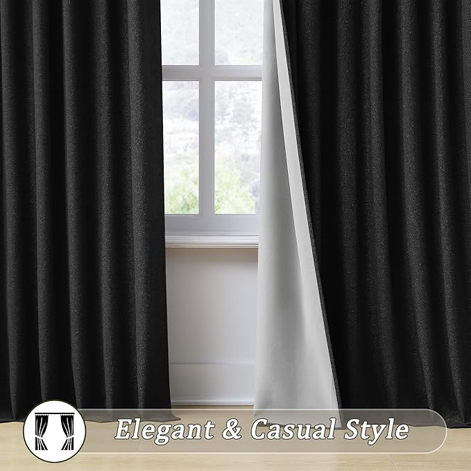 RAIN CITY Extra Wide Blackout Curtains 70 x 96 Inch Long, Linen Blend Black Out Pleated Curtains 2 Panels Set, Back Tab Pocket Textured Curtain for Home Office Patio Sliding Glass Door
