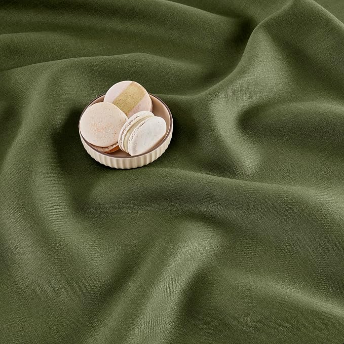 Solino Home Linen Olive Table Runner 120 Inches Long - 100% Pure Linen Hemstitch 14 x 120 Inch Table Runner for Dining, Fall, Autumn, Thanksgiving - Classic Hemstitch