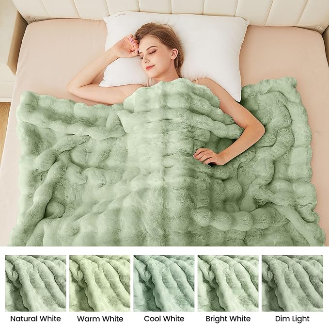 Sage Green Twin Fluffy Furry Blanket Comfy Blanket Cozy 60x80 Faux Fur for Living Room Bed Thick Ultra Soft Fuzzy Throw Home Gifts 860 GSM
