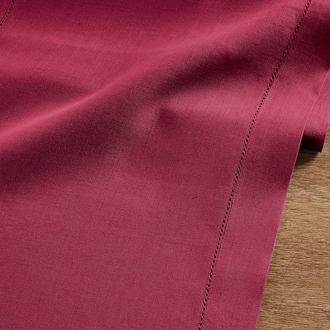 Solino Home Linen Beet Table Runner 120 Inches Long - 100% Pure Linen Hemstitch 14 x 120 Inch Table Runner for Dining, Fall, Autumn, Thanksgiving - Classic Hemstitch