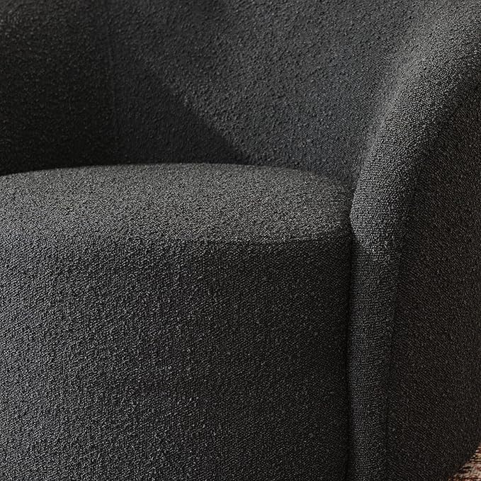 KINWELL 34" W Mid Century Modern Swivel Barrel Chair, Round Upholstered Boucle Swivel Accent Chairs, No Assembly Sofa Chair for Living Room Bedroom Reading Apartment Lounge Nursery(Black)