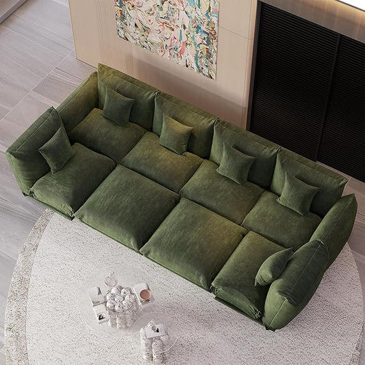 Modern Minimalist Chenille Modular Sectional Sofa, Oversized 8-Seater Sleeper Sofa with Movable Ottoman, Thick Cushions, Upholstered Couch for Living Room, Bedroom, Office, Apartment(Green,8-Seater)