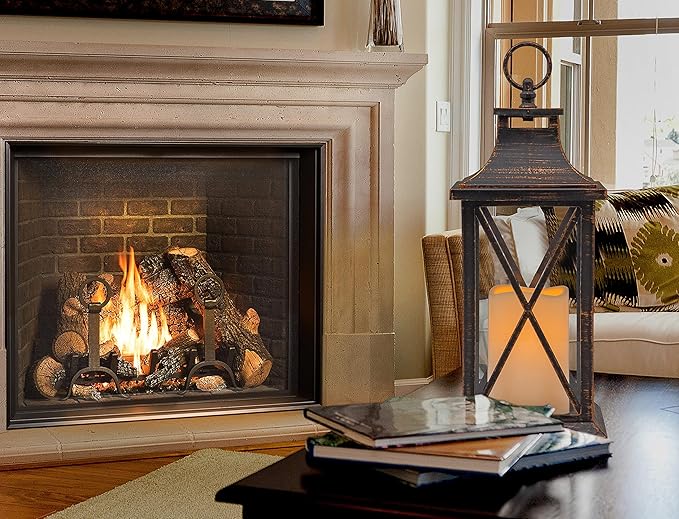 YAKii 14" Decorative Candle Lantern LED Flameless Candle Timer, Plastic LED Candle & Holder, Indoor & Outdoor Hanging Lights,Christmas Day Decoration (Antique Copper Brushed)