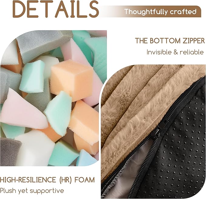 HIGOGOGO Round Stuffed Pouf Ottoman, Stripe Faux Fur Poufs with Foam Chunk Filling, Furry and Fluffy Pouf Foot Stool Storage Ottoman, 26 X 18 Floor Poufs Foot Rest for Living Room, Brown