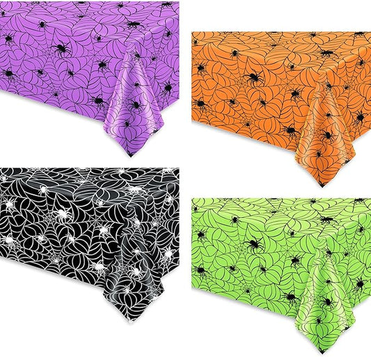 Whaline 8 Pcs Halloween Plastic Tablecloths Colored Spider Web Disposable Table Cover Spiderweb Rectangle Table Cloth for Trick or Treat Holiday Party Decor, 54 x 108 Inch