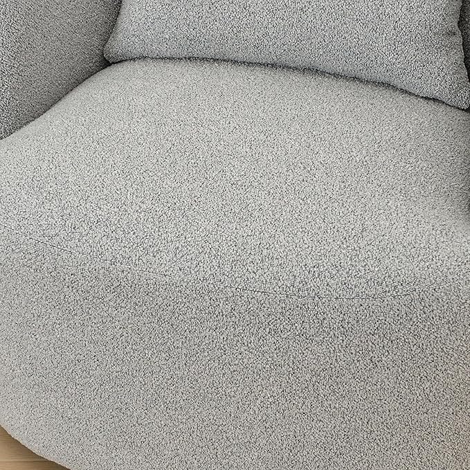 KINWELL 34" Wide Sherpa Swivel Barrel Chairs Set of 2, No Assembly Round Boucle Upholstered Accent Chairs Armchairs Single Sofa Chair with Toss Pillow for Living Room and Bedroom, Gray