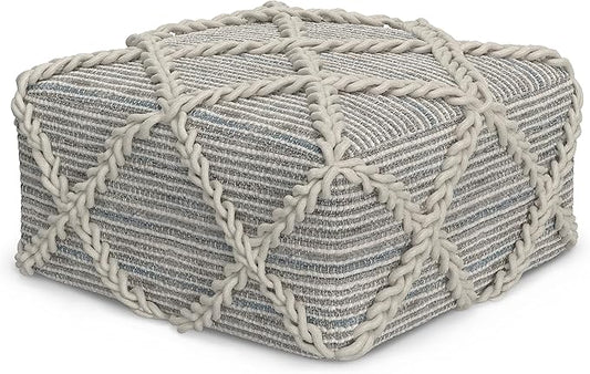 SIMPLIHOME Cowan Contemporary Square Pouf in Grey, Natural Handloom Woven for the Living Room, Bedroom and Kids Room