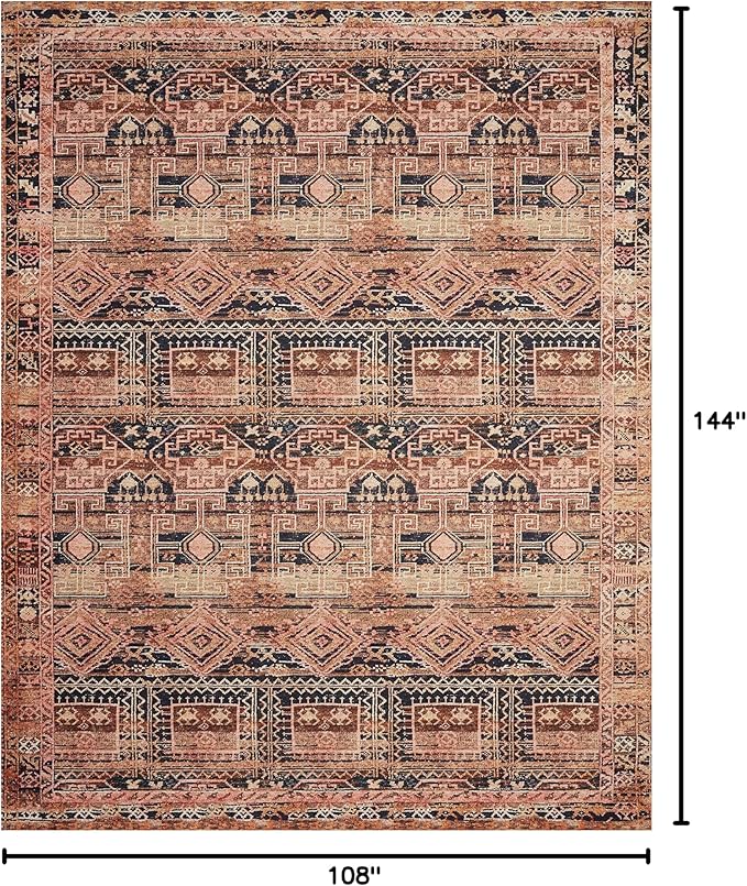 Loloi Layla Collection LAY-14 Mocha/Blush 9'-0" x 12'-0" .13" Thick Area Rug, Soft, Durable, Vintage Inspired, Distressed, Low Pile, Non-Shedding, Easy Clean, Printed, Living Room Rug