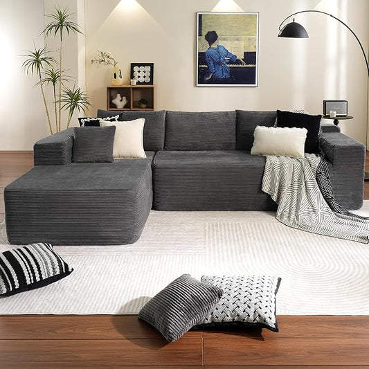 ovios 104" Cloud Sectional Couch with L-Shape Chaise,Modern Modular Sofa with Deep Seat, Upholstered Couches for Living Room Bedroom,No Assembly Required, Grey (Corduroy Fabric)
