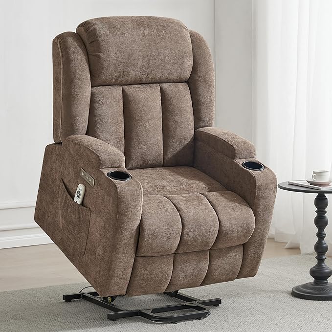 Power Lift Recliner Chair for Elderly with Massage and Heat, Reclining Sofa Chair with USB & Type-C Ports and Cup Holders, L1188(Brown)
