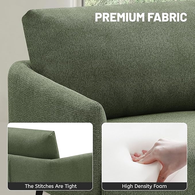 Oversized Accent Chair for Living Room Chairs Reading Arm Chair Comfy Modern Single Sofa Side Chairs with Metal Legs & Soft Cushion for Bedroom, Balcony,Waiting Room (Polyester, Moss Green)