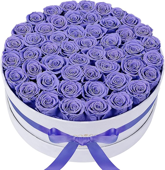50 Piece Roses in a Velvet Box, Flowers for Delivery, Presereved Flowers Birthday Gifts for Women Mom and Wife (Light Purple)