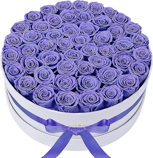 50 Piece Roses in a Velvet Box, Flowers for Delivery, Presereved Flowers Birthday Gifts for Women Mom and Wife (Light Purple)