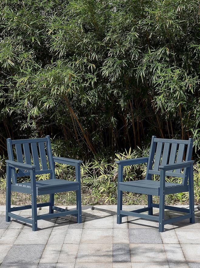 Patio Dining Chair Set of 2, HDPE Outdoor Dining Chair, Ergonomic HDPE Dining Chairs with Deep Seating, All Weather Outdoor Chairs Furniture for Backyard, Deck, Garden, Poolside, Navy