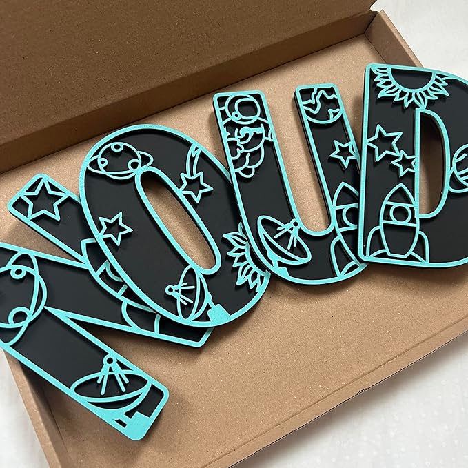 Name Sign For Nursery, Boho Nursery Sign, Family Name Signs, 3D Wall Art for Children & Kids Rooms, Baby Shower, First birthday gift (Space)