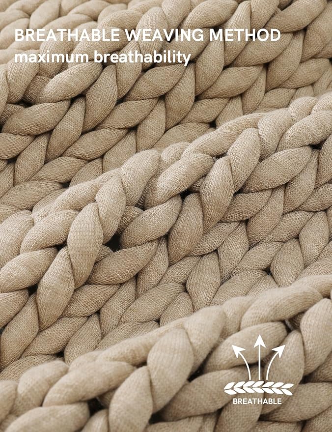 YnM Chunky Throw Blanket, Medium-Weight, Hand Knitted, Skin Friendly, Ventilated and Breathable, Machine Washable, Home Décor Piece for Couch, Sofa and Bed (Beige, 60x80 Inch)