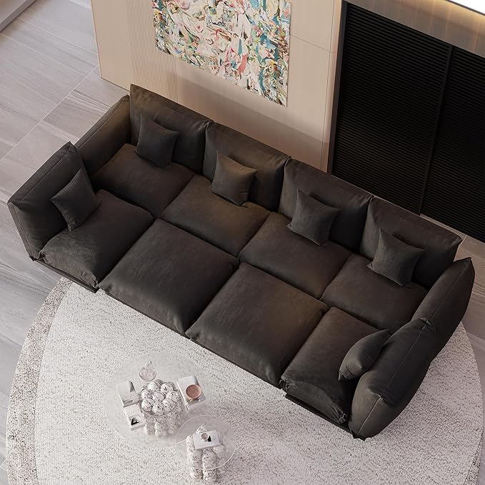 Modern Minimalist Chenille Modular Sectional Sofa, Oversized 8-Seater Sleeper Sofa with Movable Ottoman, Thick Cushions, Upholstered Couch for Living Room, Bedroom, Office, Apartment(Black,8-Seater)