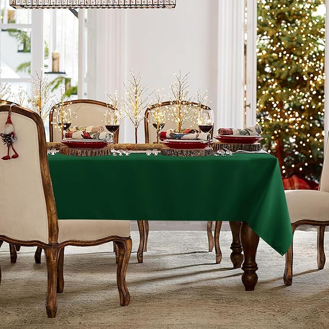 sancua Rectangle Tablecloth - 70 x 120 Inch - Stain and Wrinkle Resistant Washable Polyester Table Cloth, Decorative Fabric Table Cover for Dining Tables, Buffet Parties and Christmas, Hunter Green