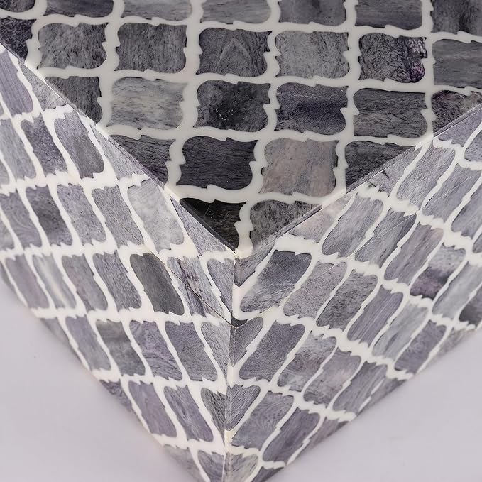 Handicrafts Home Handmade Moroccan Pattern Inspired Decorative Box - Large Storage Organizer for Neck Chains, Watches, Memory Keepsakes - Boho Style Treasure Box, Multipurpose Gift - Grey, 10x5x5