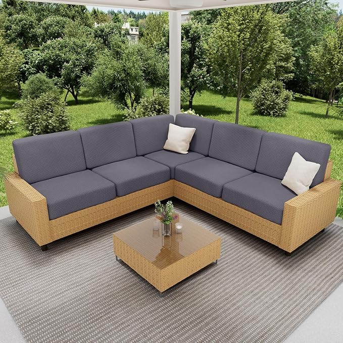 hyha Waterproof Sectional Couch Covers, Non Slip Sofa Couch Cushion Covers L Shape, Thick Stretch Jacquard Fabric, Washable Sofa Slipcovers with Elastic Bottom (1 Piece for Chaise, Middle Grey)