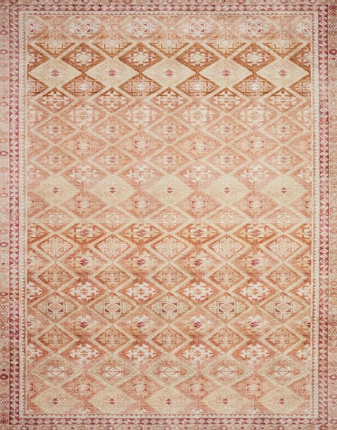 Loloi Layla Collection LAY-16 Natural/Spice 5'-0" x 7'-6" .13" Thick Area Rug, Soft, Durable, Vintage Inspired, Distressed, Low Pile, Non-Shedding, Easy Clean, Printed, Living Room Rug