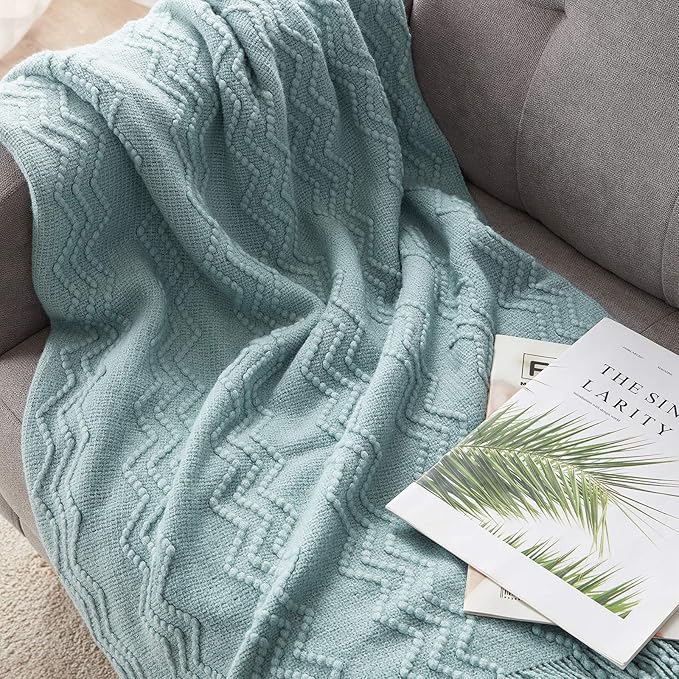 BOURINA Aqua Throw Blanket 60x80 Inches Throw Textured Solid Soft Sofa Throw Couch Knitted Decorative Blanket