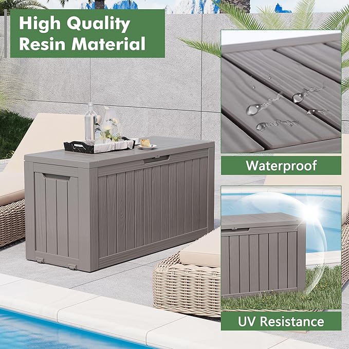 72 Gallon Deck Box Lockable Resin Outdoor Storage Box waterproof Outdoor Container for Patio Furniture Cushions, Pillow