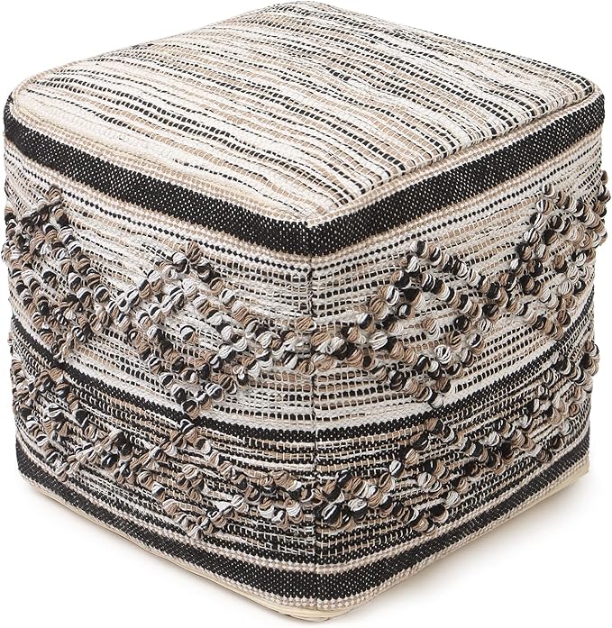 REDEARTH · Tufted Pouf Ottoman with Filler Textured Storage Cube Bean Bag Pouffe Footrest for Indoor; 100% Cotton (17.5"X17.5"X17.5", Black Jasper)