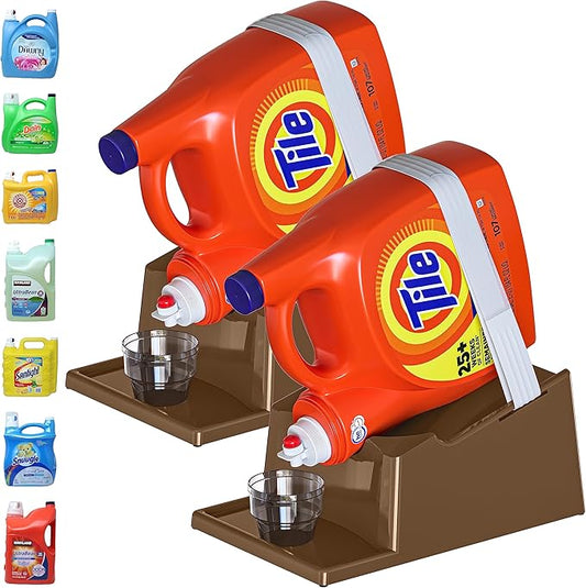 TidyFriend Laundry Detergent Holder Stand Organizer with Drip Tray, 2 Pack Laundry Soap Holder with Non-Slip Rubber Feet for Washing Space Organization, Angled Downward Slope for Easy Pouring (Brown)