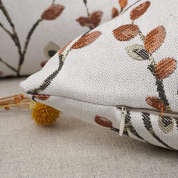 YOUR SMILE Classical Embroidery Jacquard Orange Square Decorative Throw Pillow Case Cushion Cover 18x18 inch