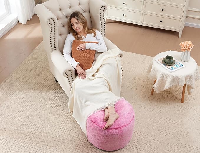 Round Storage Ottoman Bench 20"x15" Round Ottoman Cover with Foam Floor Chair Farmhouse Puff Ottom Pouf Stool for Bedroom Soft Large Pouf Ottom Purple Foot Stool Ottom for Accent Chair