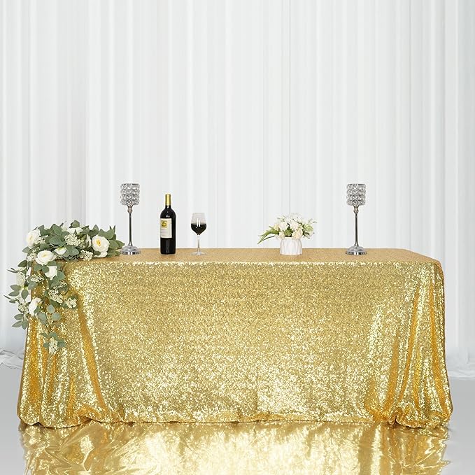 SquarePie Sequin Tablecloth 50 x 72 Inch Gold Sparkly Table Cloth for Wedding Party