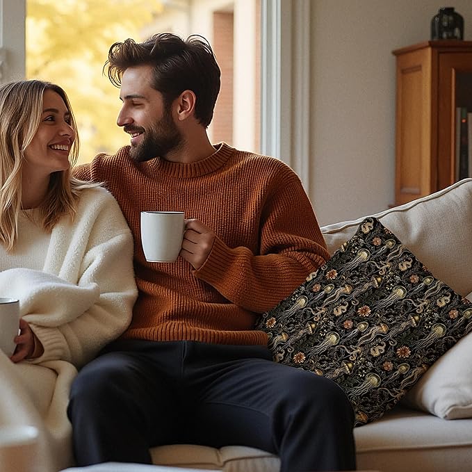 William Morris Inspired Jellyfish Pillow Covers 18x18 Set of 2, Coastal Beach Room Decor, Marine Life Coastal Beachy Nautical Decorative Throw Pillow Covers for Home Bedroom Living Room