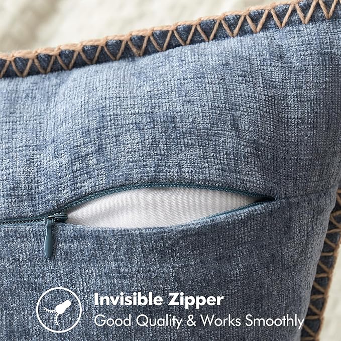 MIULEE Pack of 2 Couch Throw Pillow Covers 20x20 Inch Aqua Blue Farmhouse Decorative Pillow Covers with Stitched Edge Soft Polyester Solid Dyed Pillow Covers for Sofa Bed Living Room.