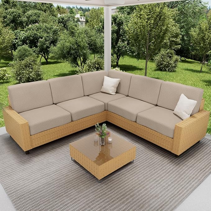 hyha Waterproof Sectional Couch Covers, Non Slip Sofa Couch Cushion Covers L Shape, Thick Stretch Jacquard Fabric, Washable Sofa Slipcovers with Elastic Bottom (1 Piece for Chaise XL, Taupe)