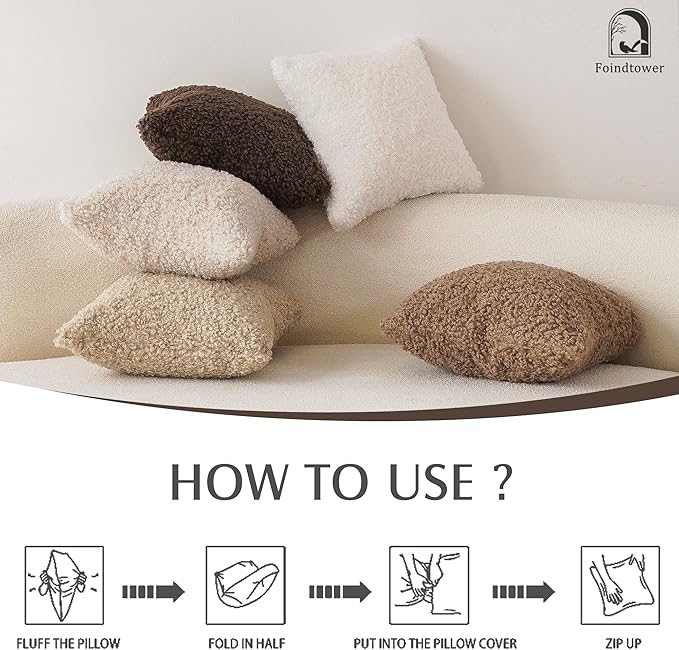 Foindtower Set of 2 Curly Teddy Wool Pillow Covers Decorative Boucle Textured Lumbar Throw Pillow Faux Fur Pillowcases Sheepskin Cushion Case for Sofa Bedroom Car 12"x20" Chocolate